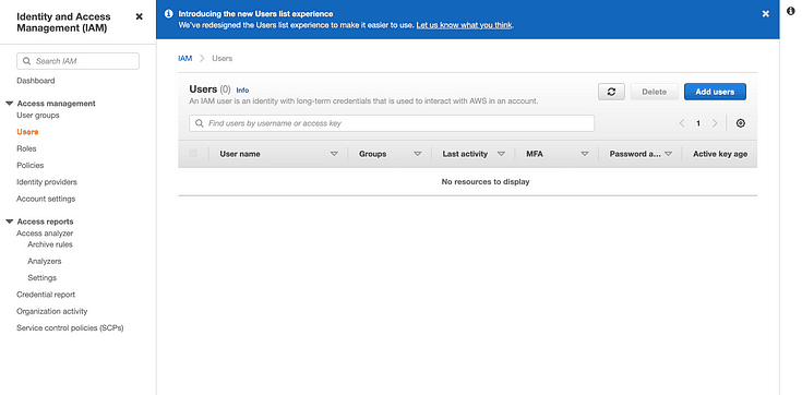 Create user by clicking on the “Add User” button.