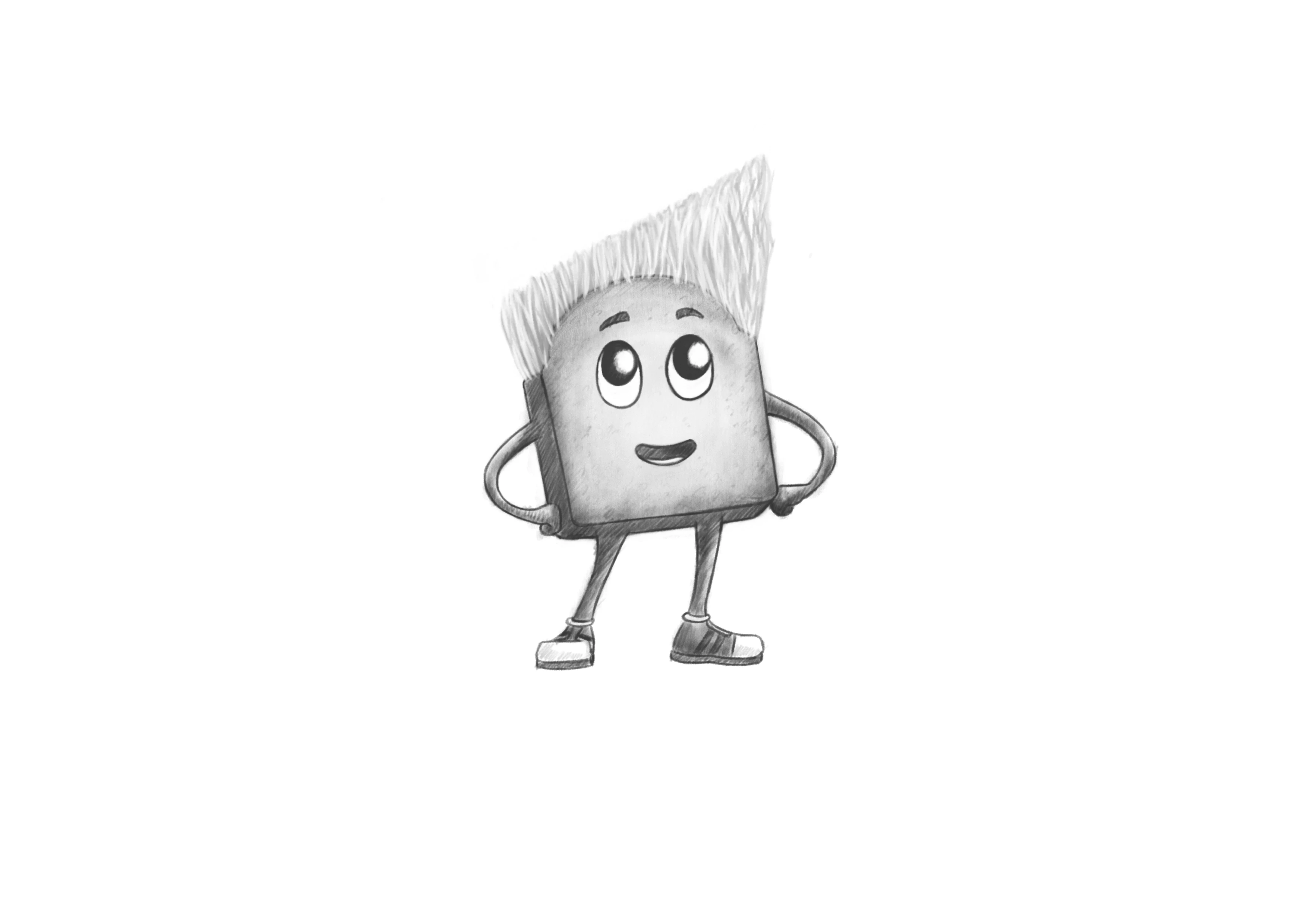 Sketch of a zwieback character with coconut hair