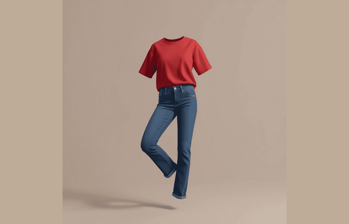 Jeans and red t-shirt