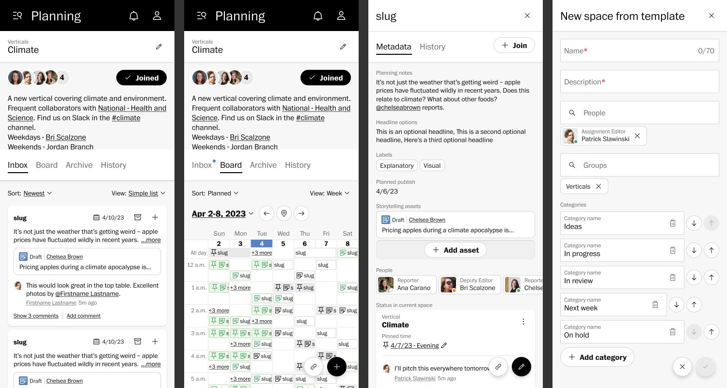 Spaces mobile wireframes.