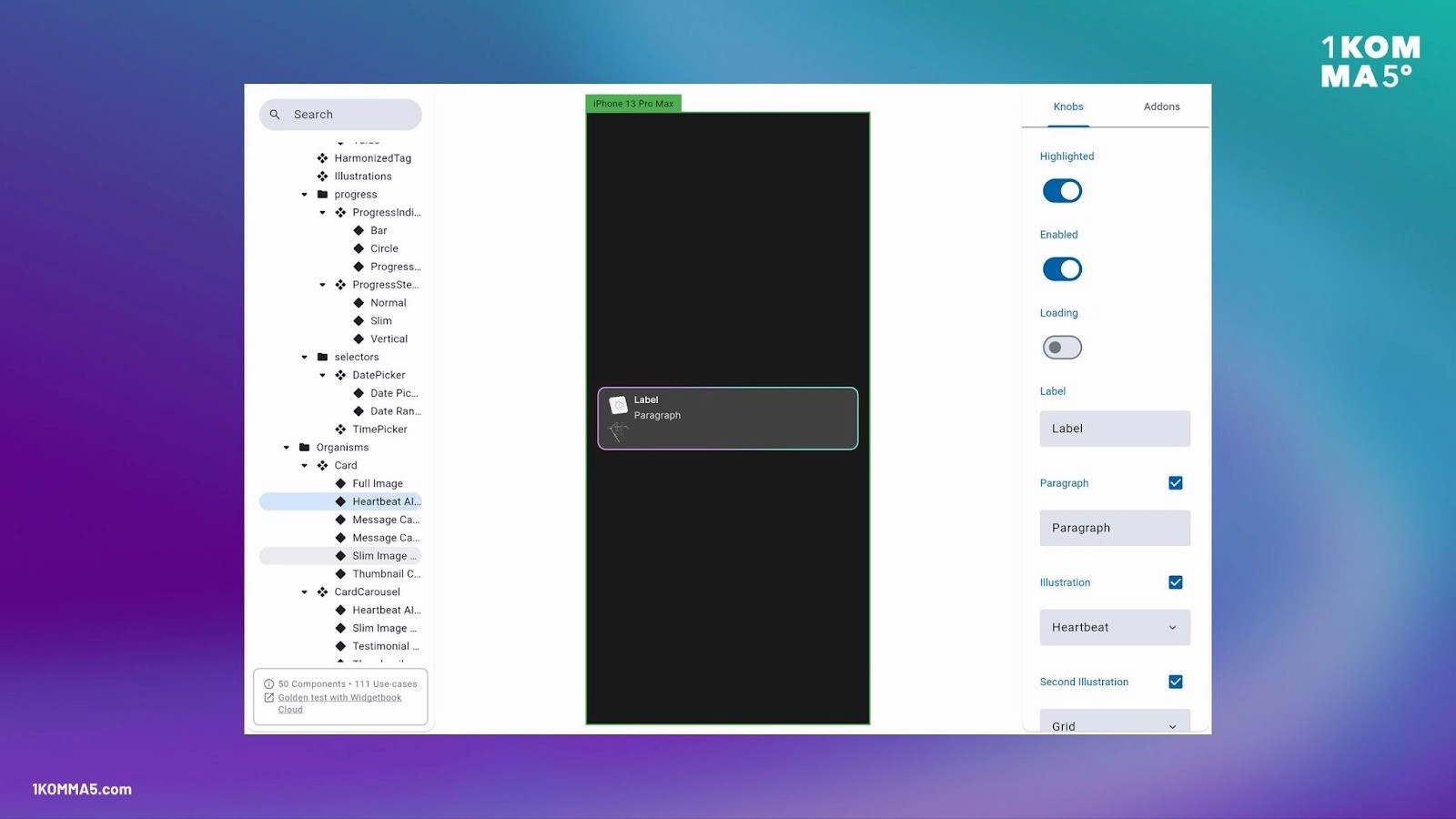 Screenshot of a Harmonized Design System Component previewed in Widgetbook
