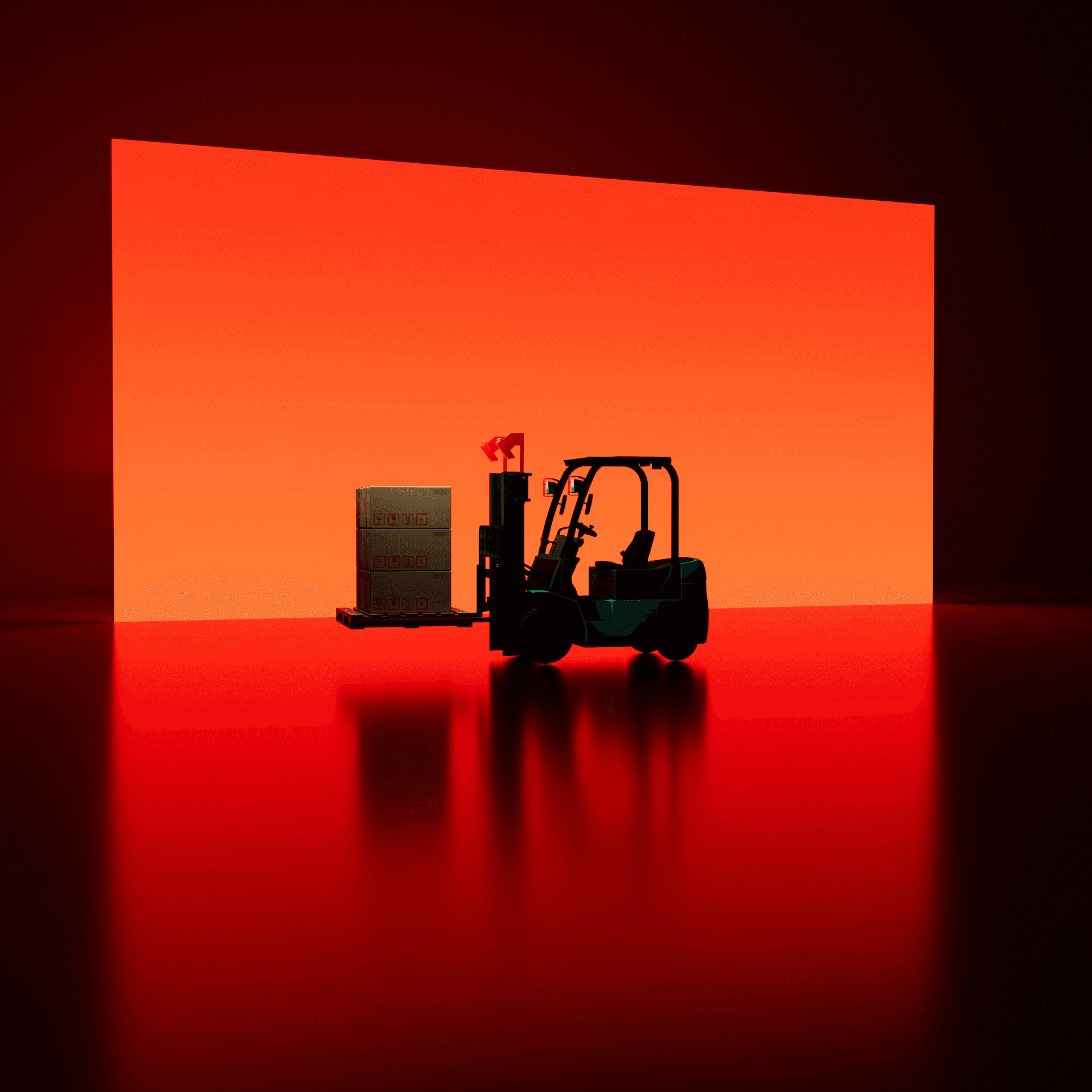 Forklift Truck moving pallets on a red gradient background