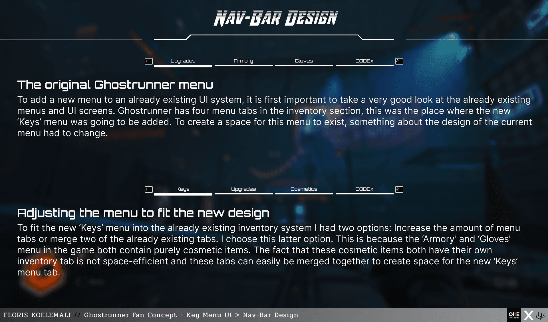 Ghostrunner Fan Concept key menu UI nav bar design header