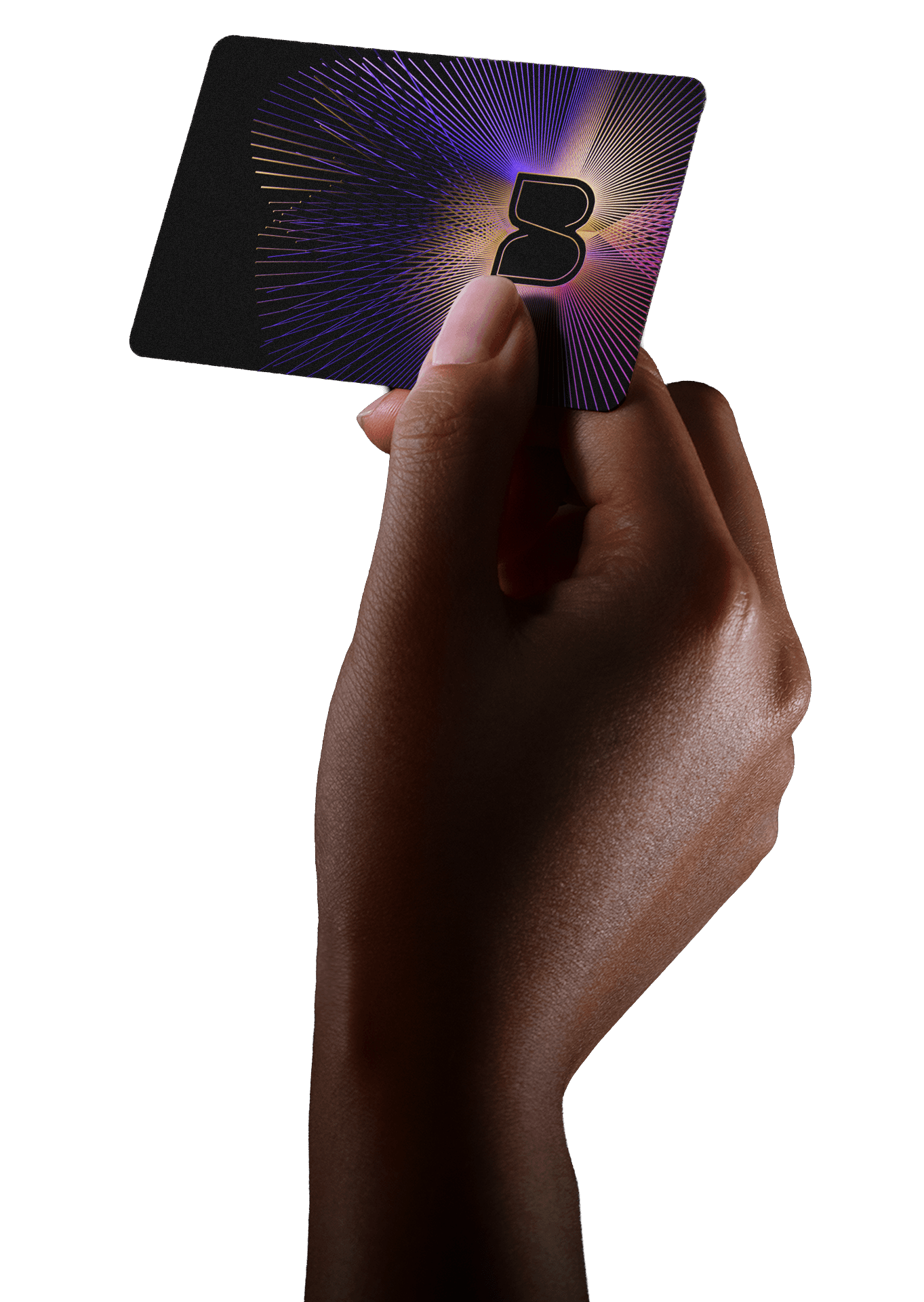 Hand holding a stylized card graphic representing a Black longevity optimization program and proactive health management services.