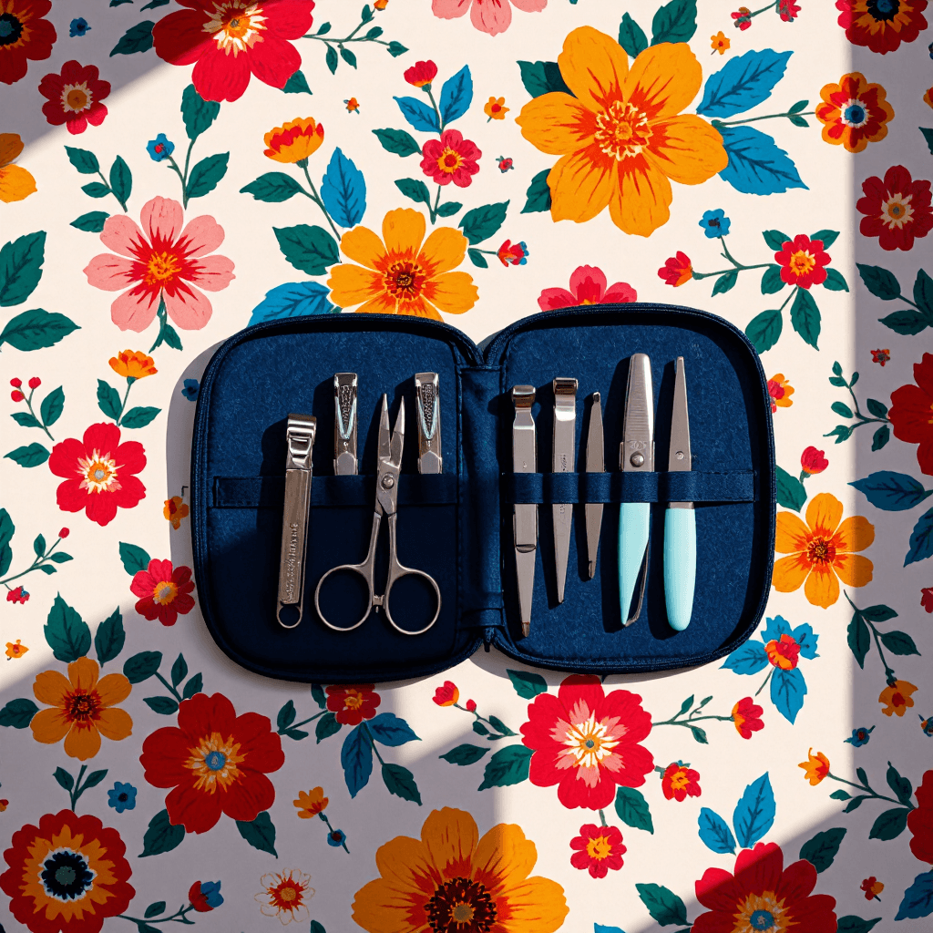 product photography of a set of manicure tools in a case