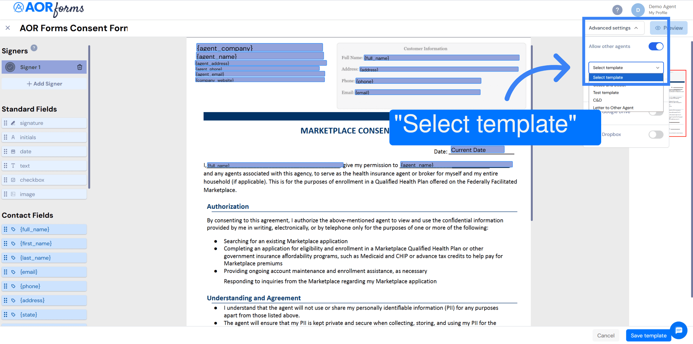 Allow Other Agent in Advanced Settings