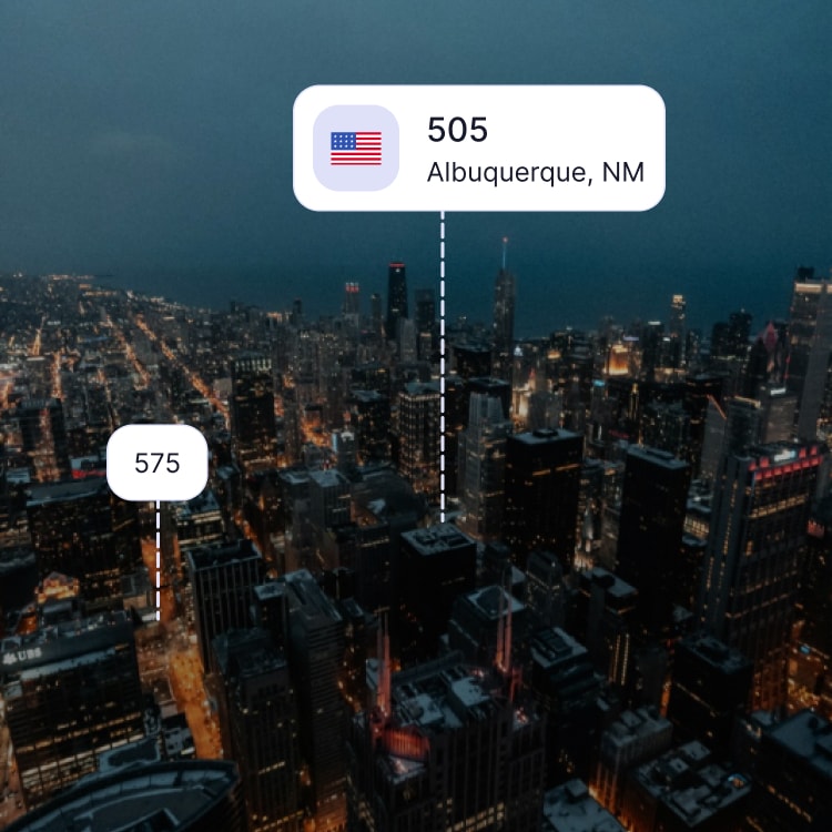 City skyline of Albuquerque showing the 505 area code and surrounding area codes