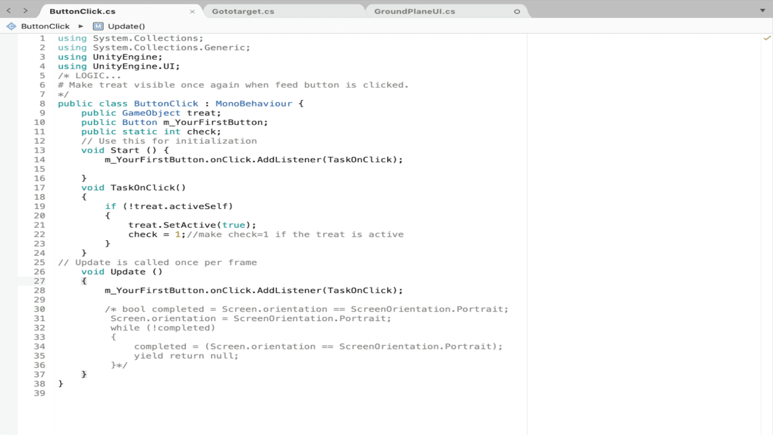 Screen showing Unity development environment with visible code and UI layout for Bankshi’s AR functionality.