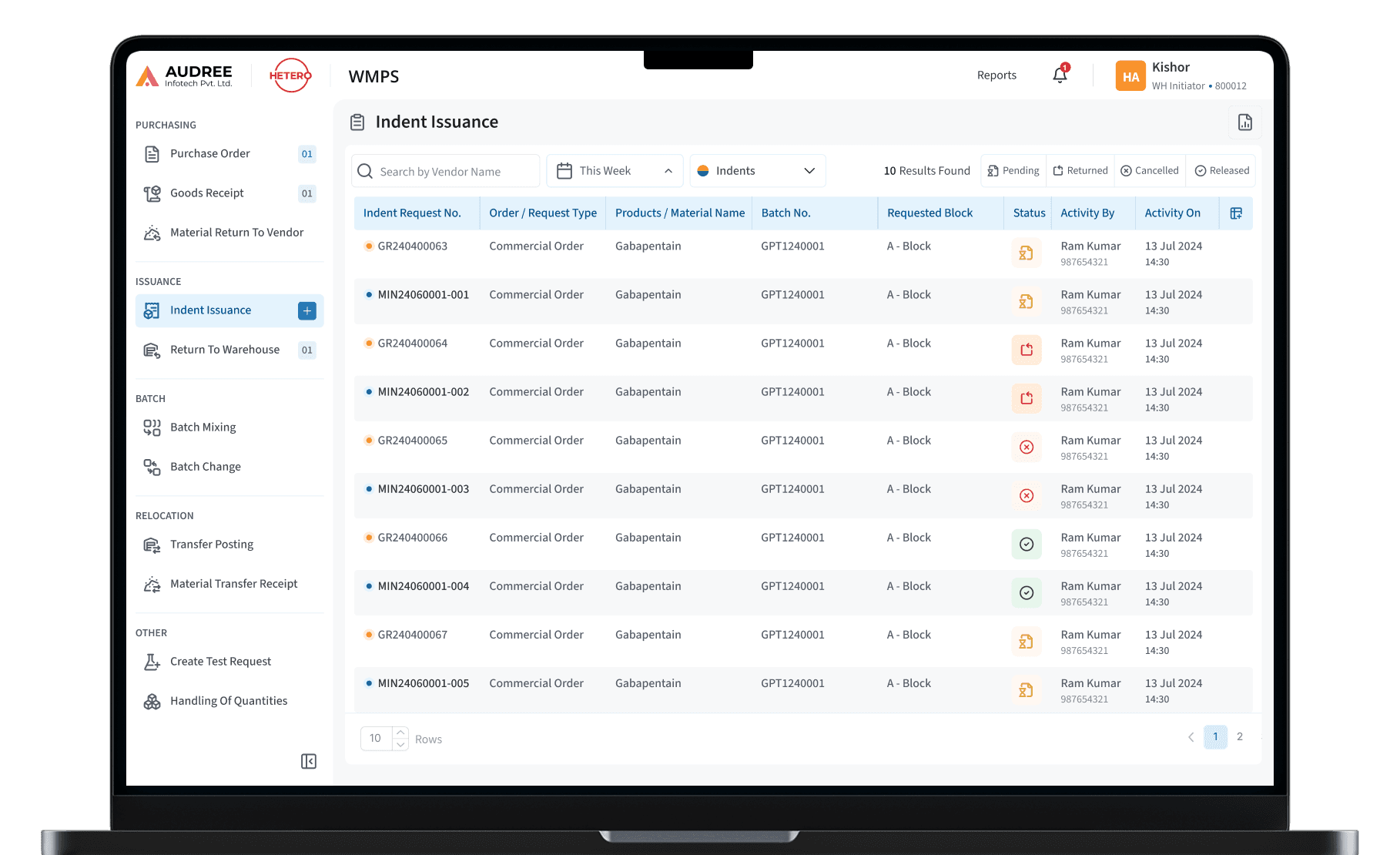 Audree main home screen in laptop mockup