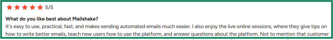 Mailshake G2 review about ease of use