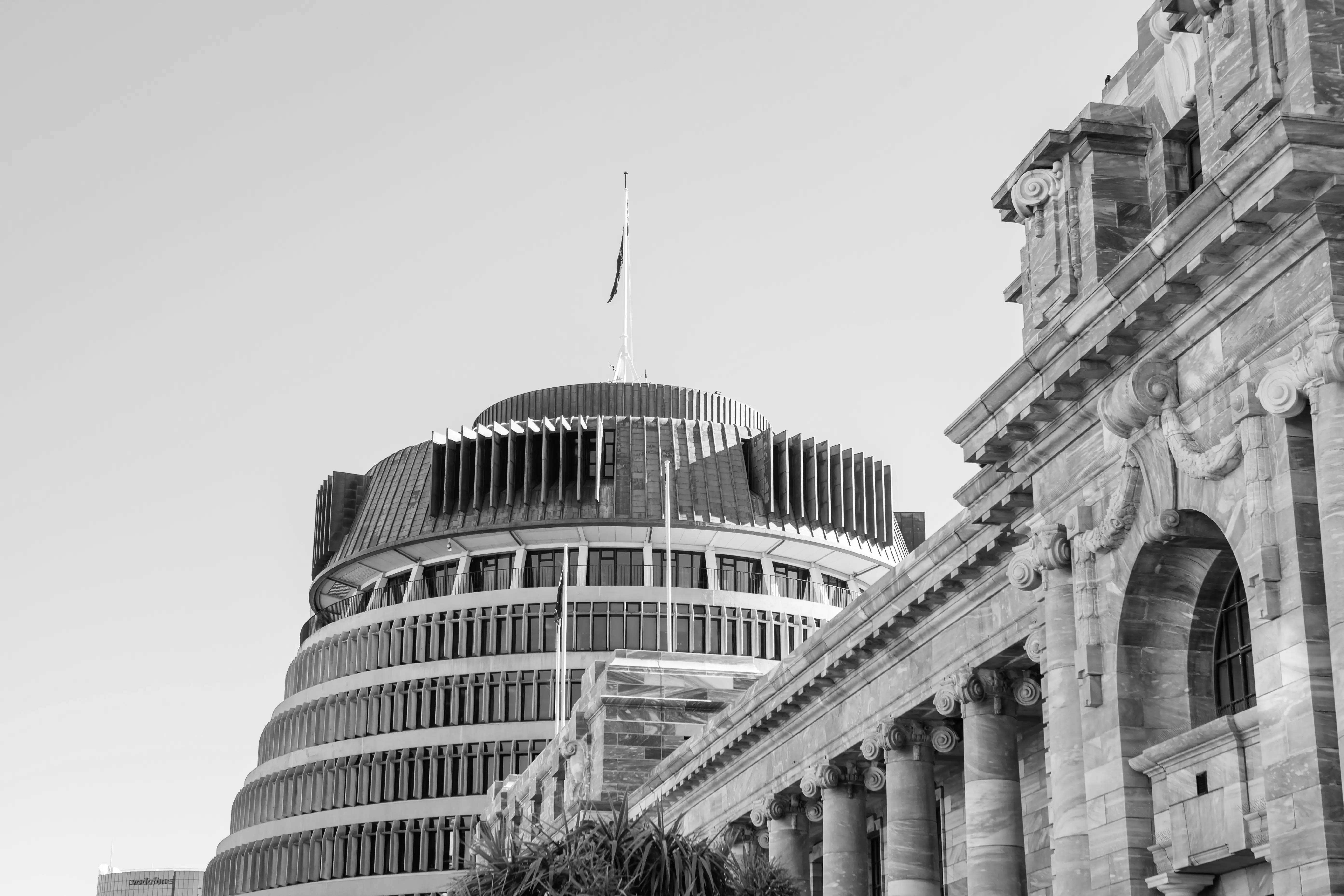 Wellington Parliament Buildings and Beehive government complex in Wellington New Zealand near private jet charter arrivals