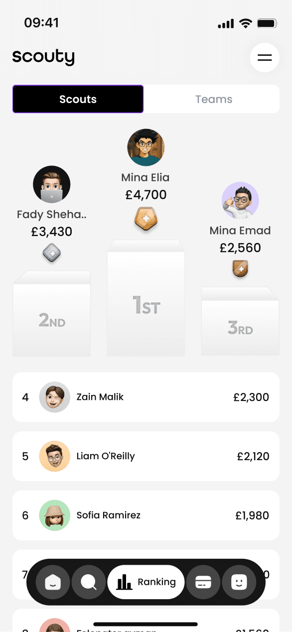 Screen 1 for Scouty Mobile application