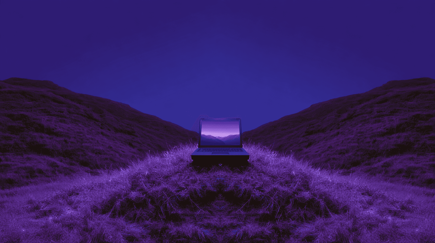 počítač na fialovej lúke