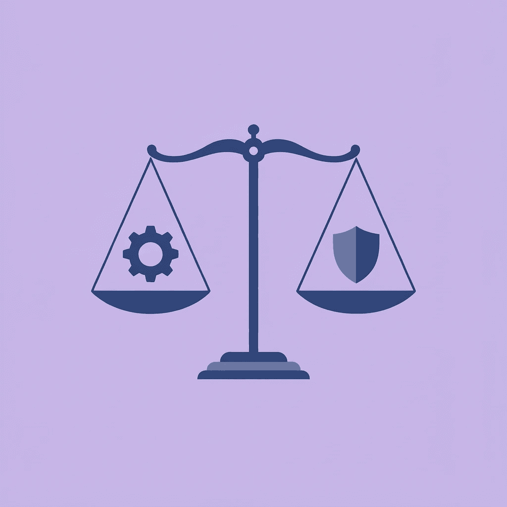  Balance scale showing AI technology on one side and governance framework on the other, illustrating the key challenge