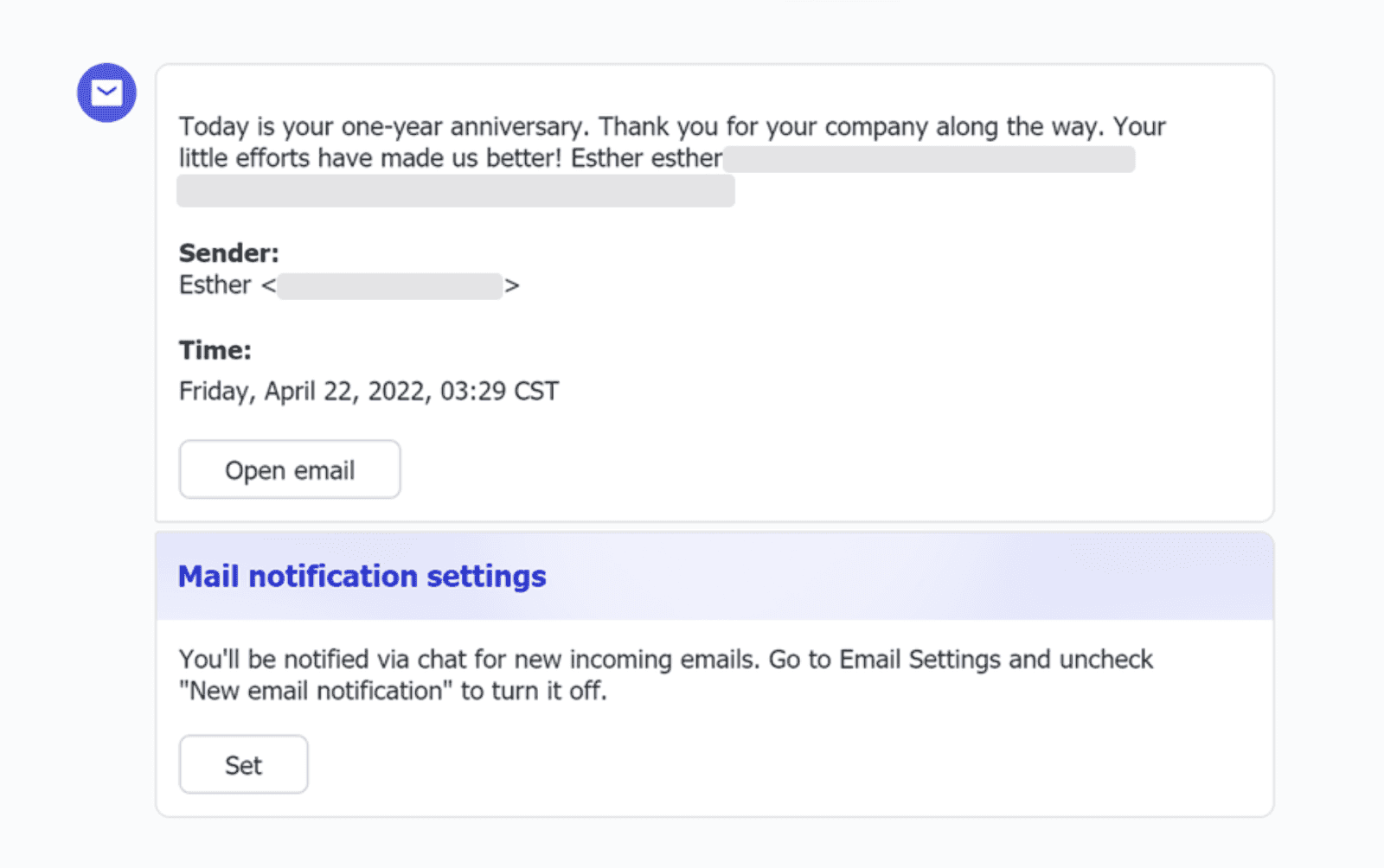  New email notification in Lark app