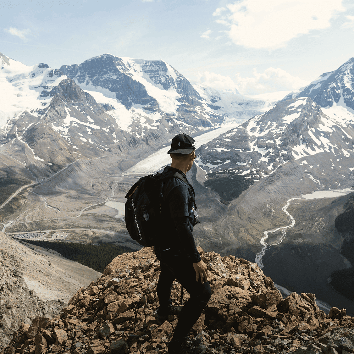 HIker looking down from the mountains