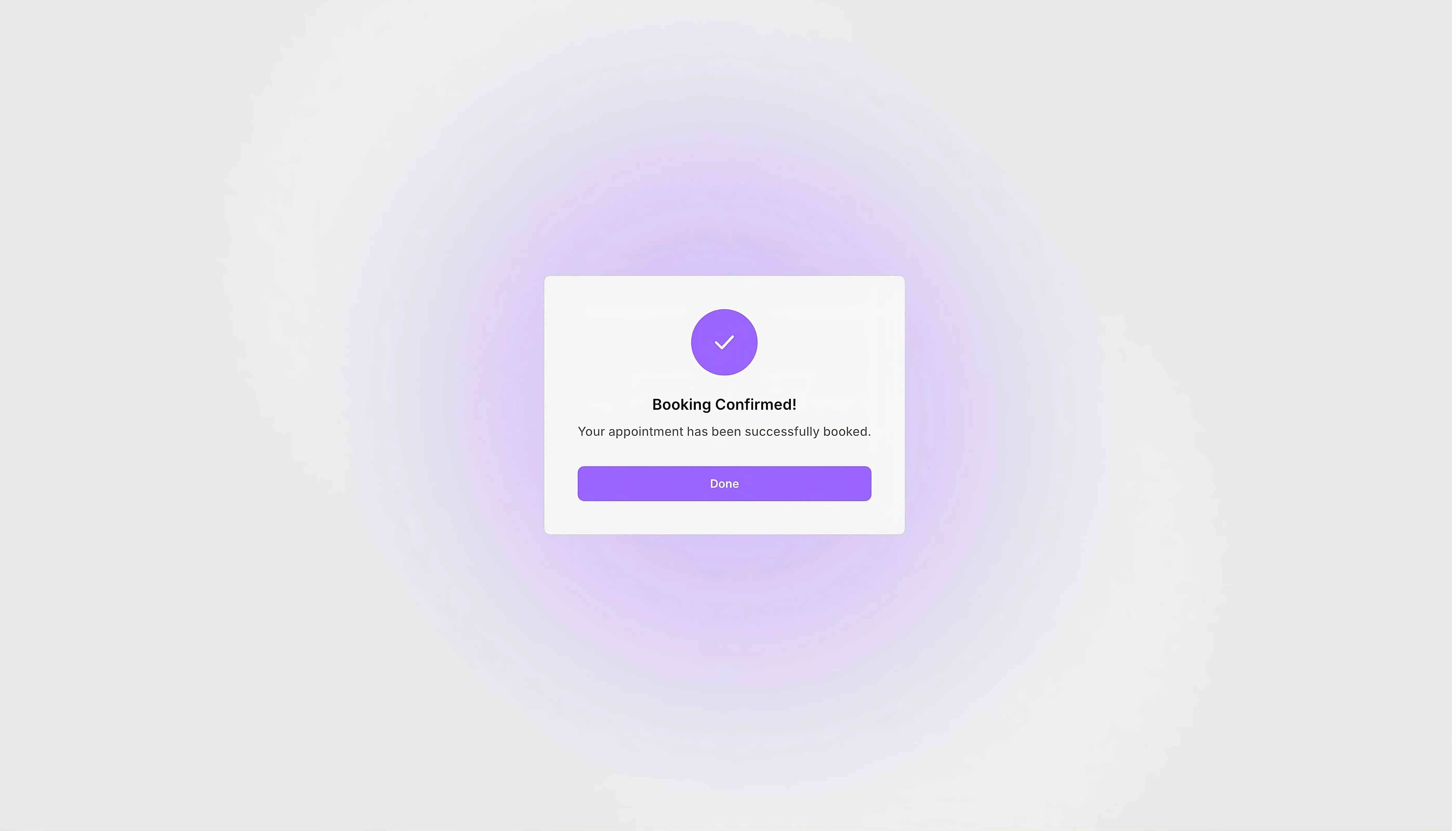 a dark themed appointment confirmation dialogue box