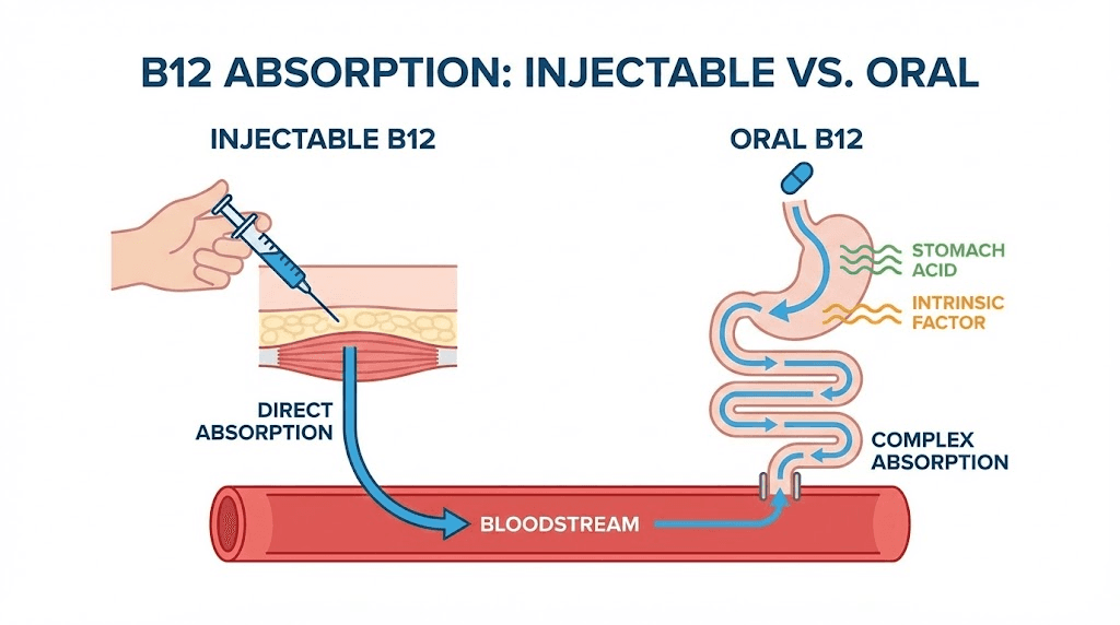 How injectable B12 in tirzepatide bypasses digestive absorption issues