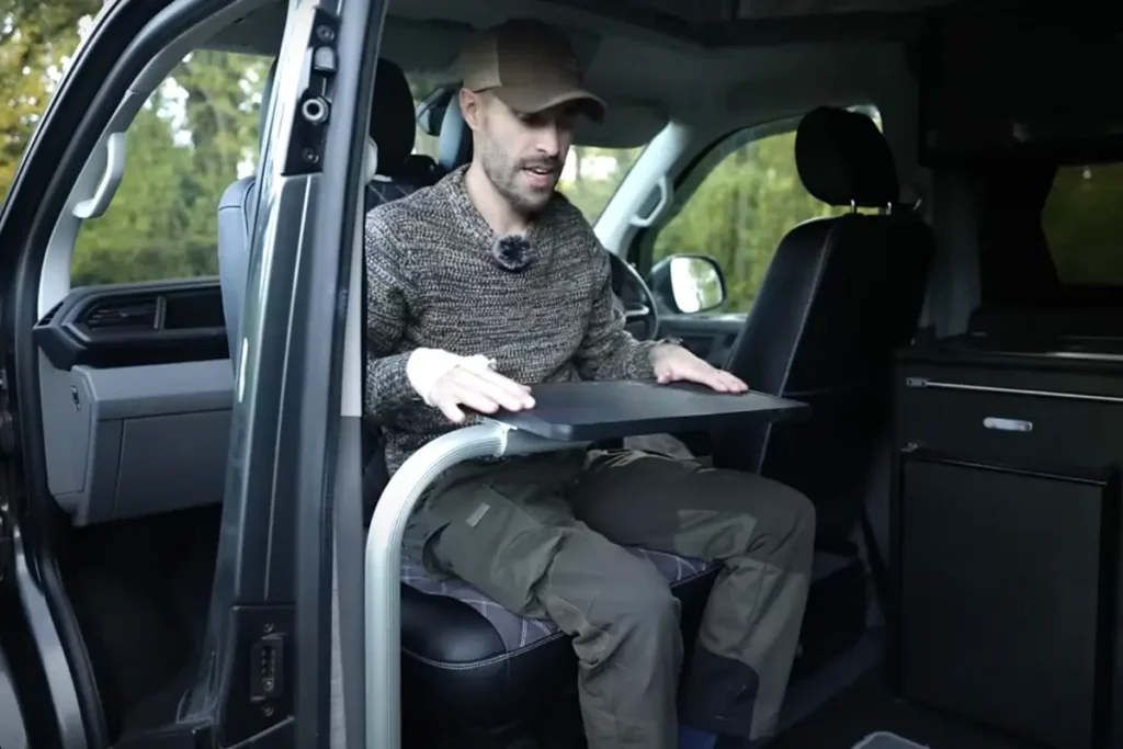 VW Transporter campervan dining set up
