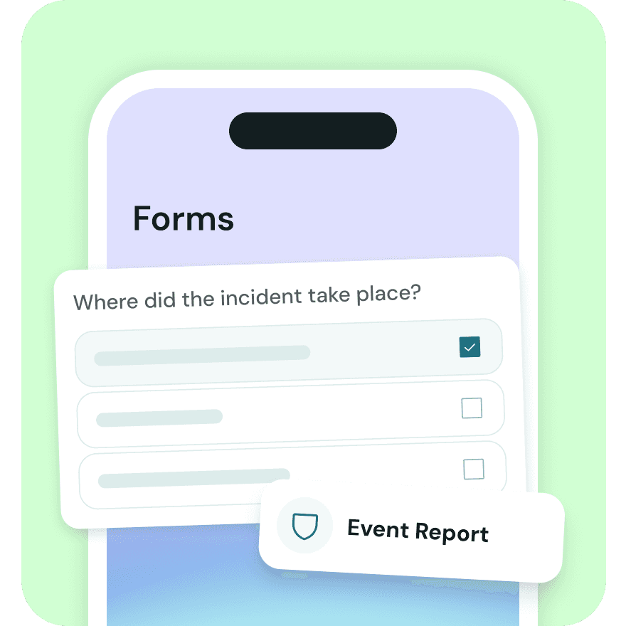 Lounge incident report form with fields for event location and report submission from mobile phone