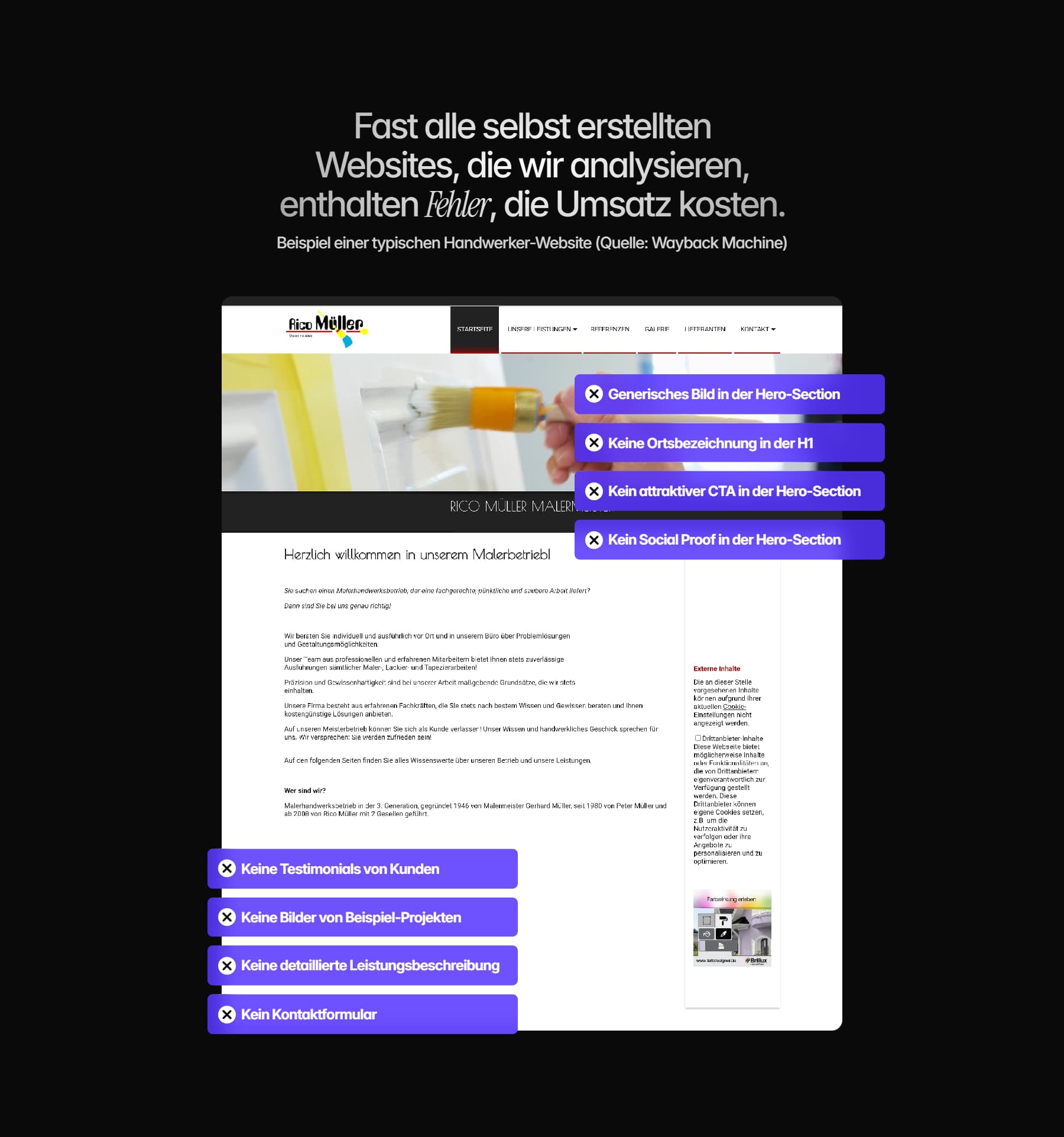 eine website-sektion, es wird erklärt, welche schwachstellen viele websites normalerweise aufweisen 3