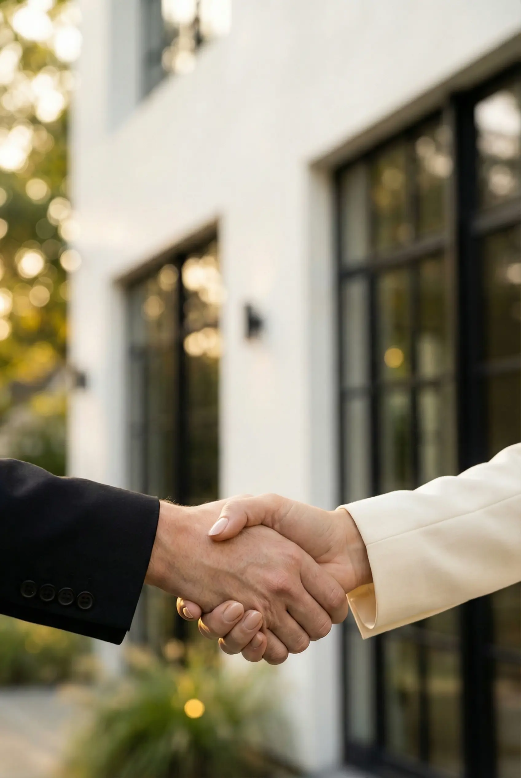 modern open lounge with palm trees outside