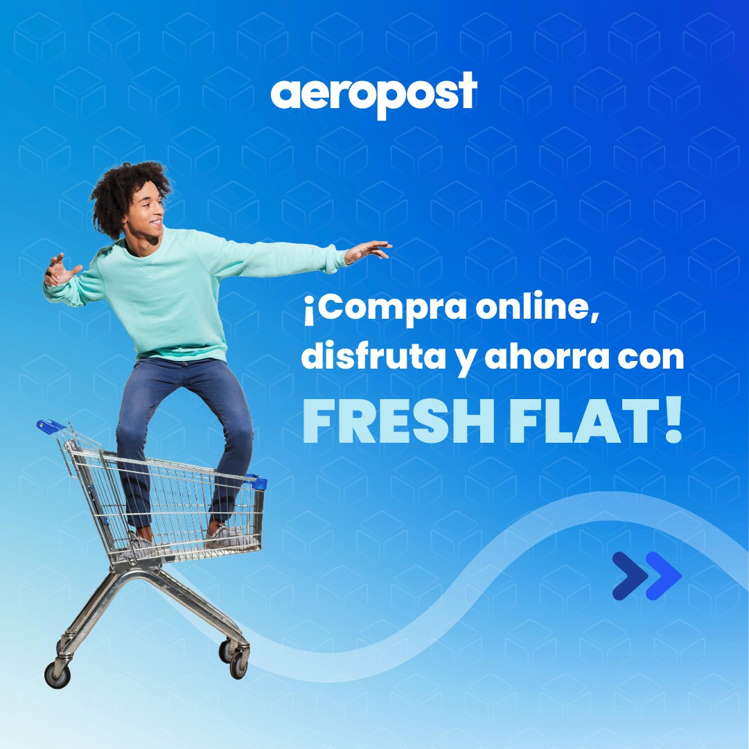Collection of Aeropost Fresh Flat and shipping rate assets created for social media formats.