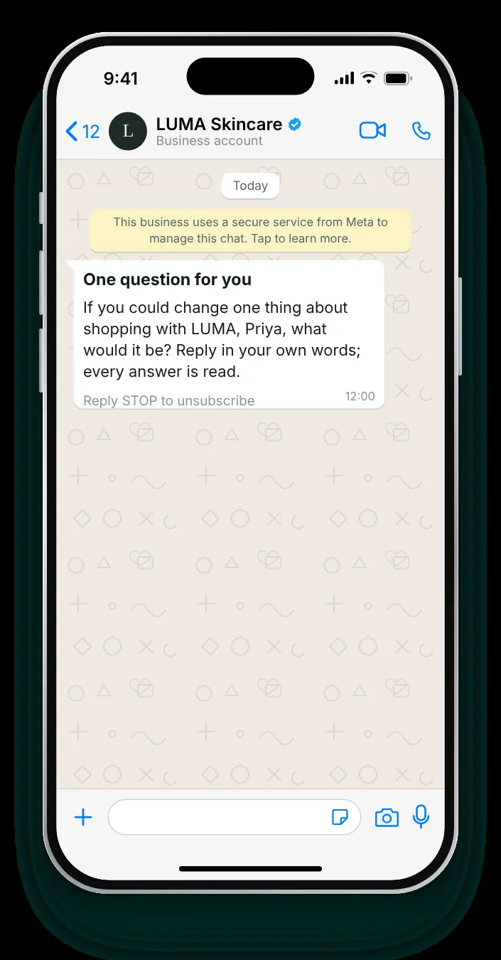 One thing you would change: WhatsApp feedback message on an iPhone