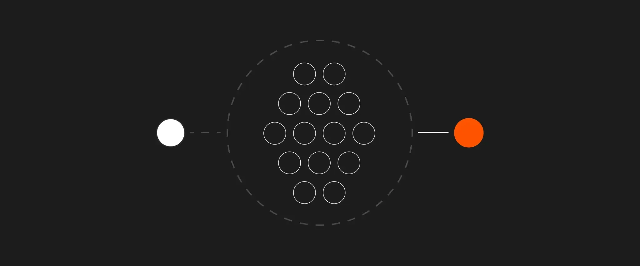 Circles in a grid with two connecting dots.
