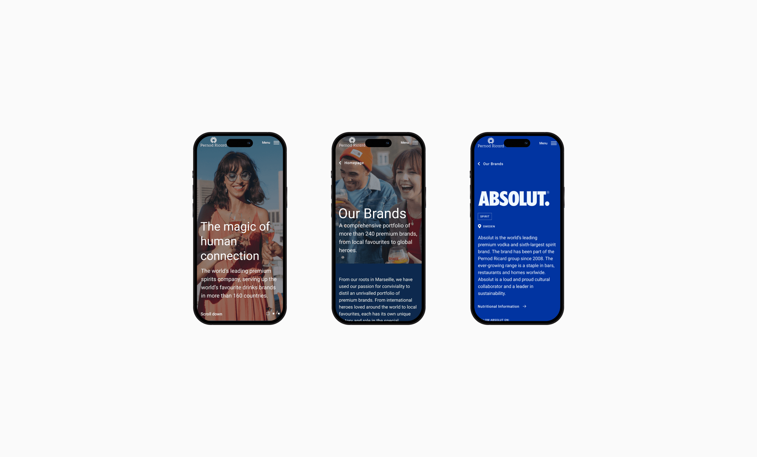 Pernod Ricard set of three mobile phone mockups