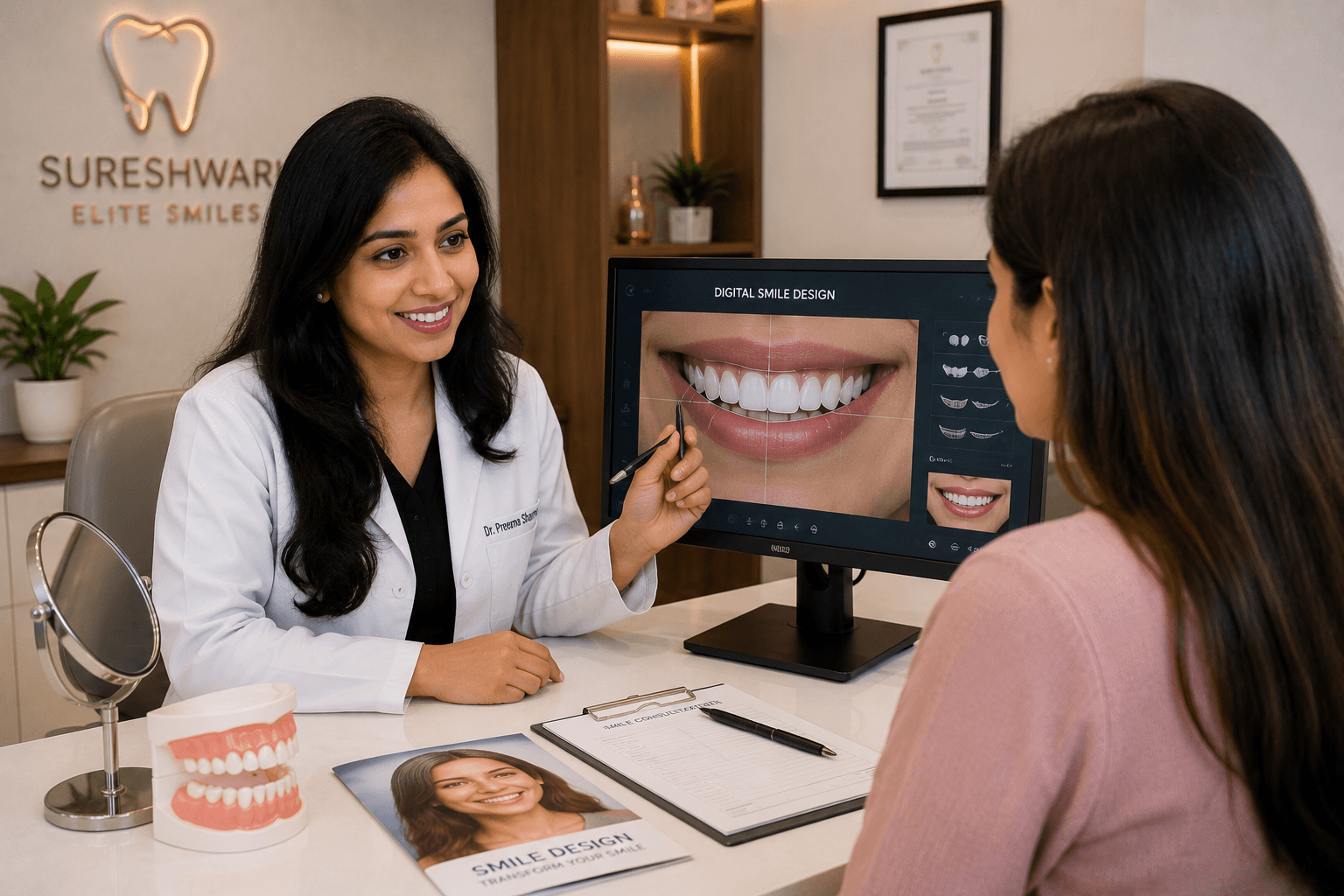 Cosmetic dentistry smile design consultation with Dr. Prerana Sharma at Sureshwari Elite Smiles, Mansarovar