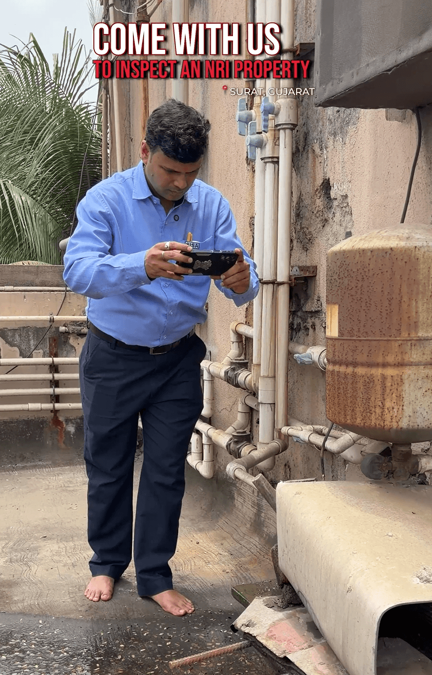 SISA property inspection team documenting an NRI-owned home in Surat