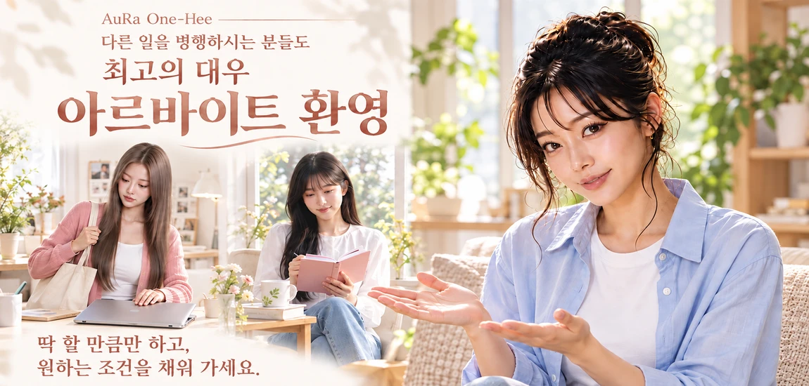 다른 일을 병행하시는 분들도 최고의 대우 아르바이트 환영, 딱 할 만큼만 하고 원하는 조건을 채워 가세요 - AuRa One-Hee