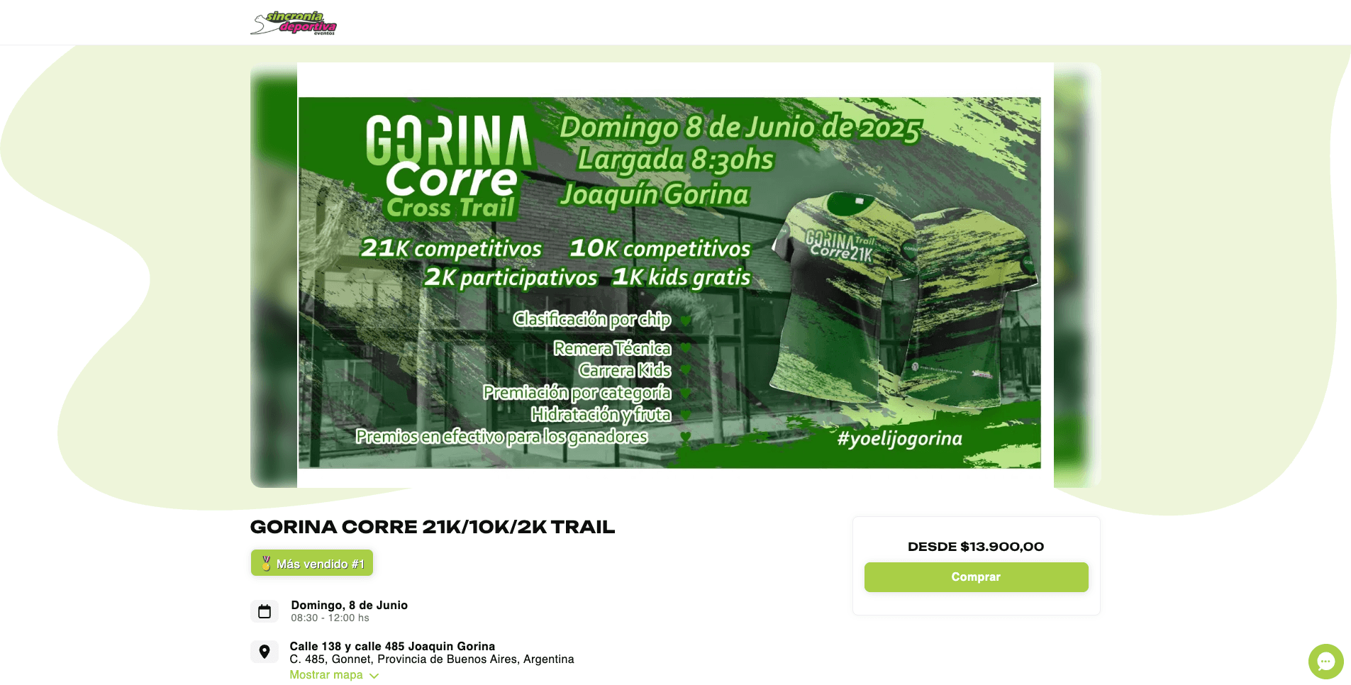 sitio web marca blanca de sincronia deportiva para la carrera gorina corre cross trail