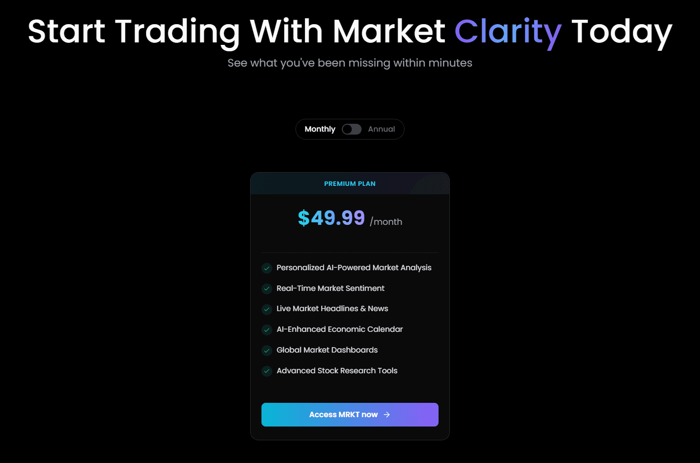 MRKT AI Pricing page