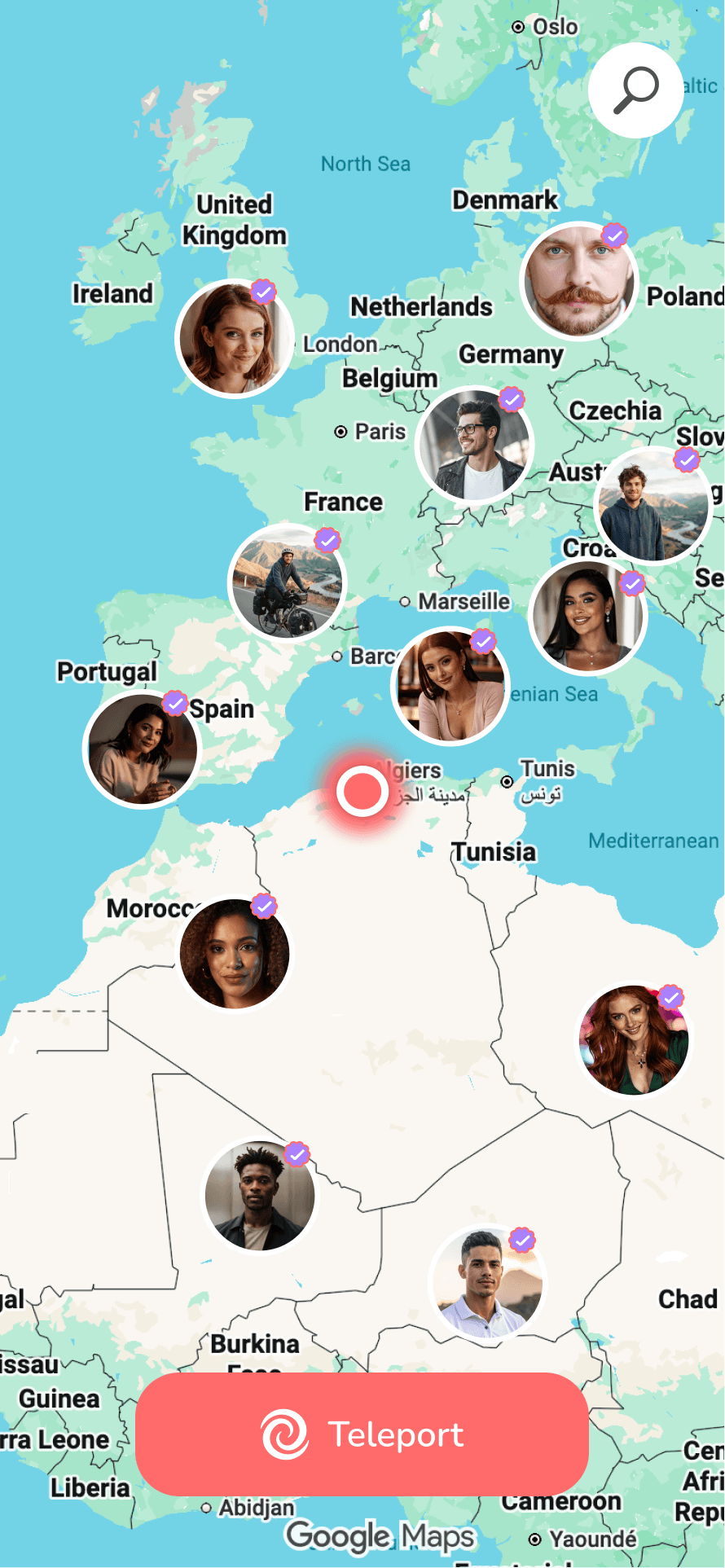Zefy map location selection screen