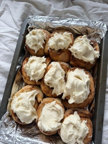 Cinnamon rolls in a baking sheet
