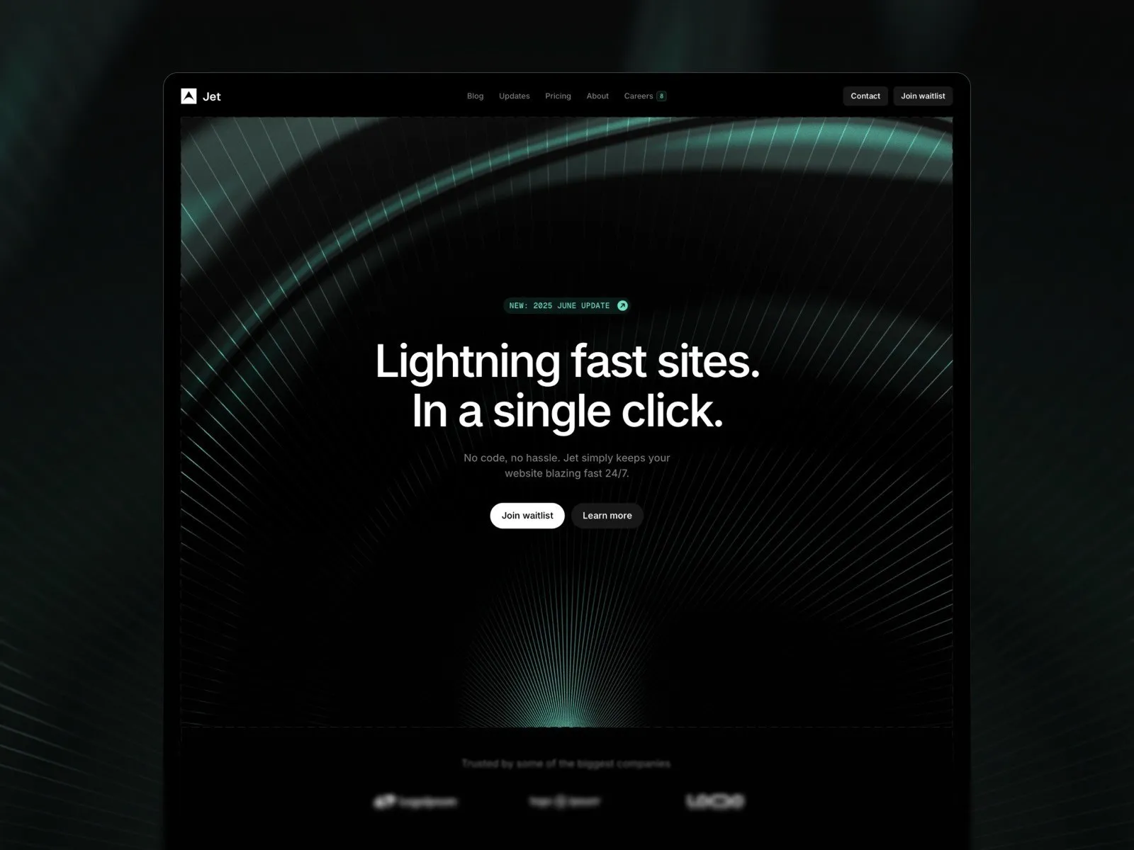 Website interface with "Lightning fast sites in a single click" text.