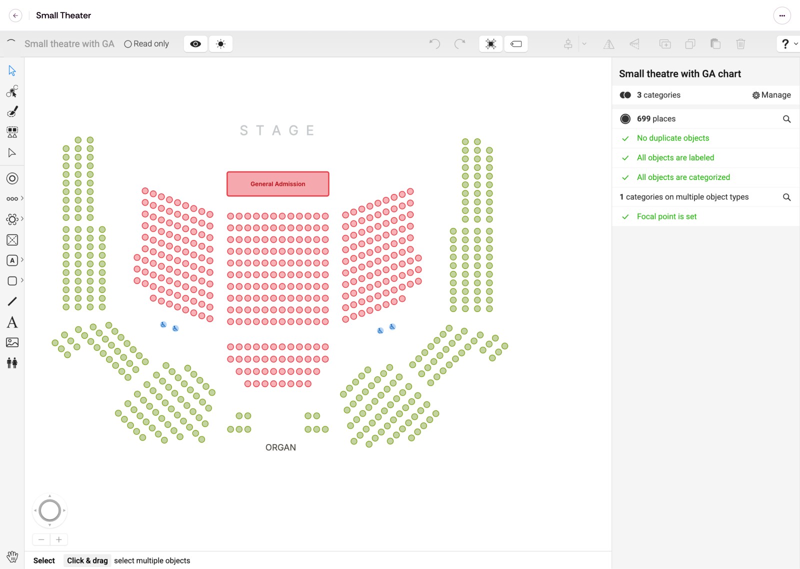 Eventrise seat map on a small theater