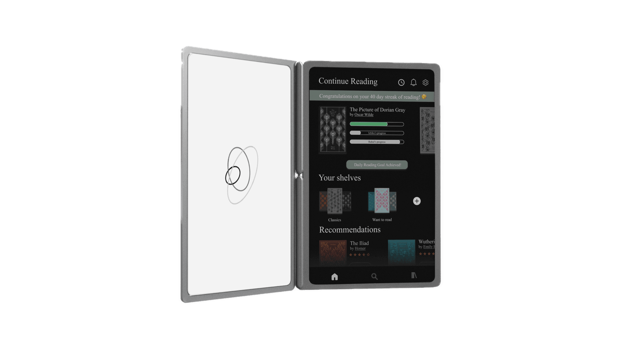 A 3D render of an e-reader
