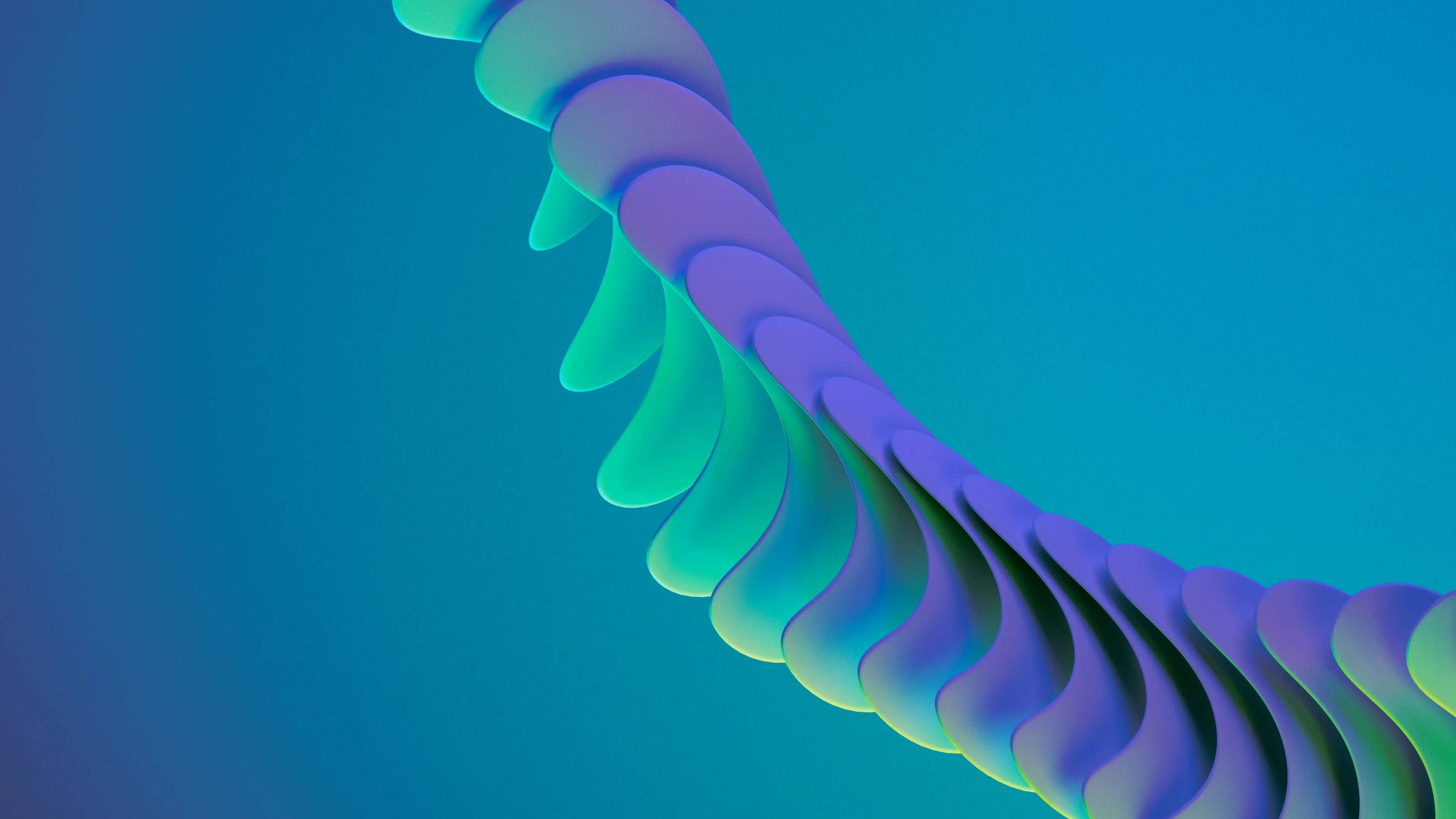 Flowing abstract 3D ribbon with green and purple gradients, contemporary generative design