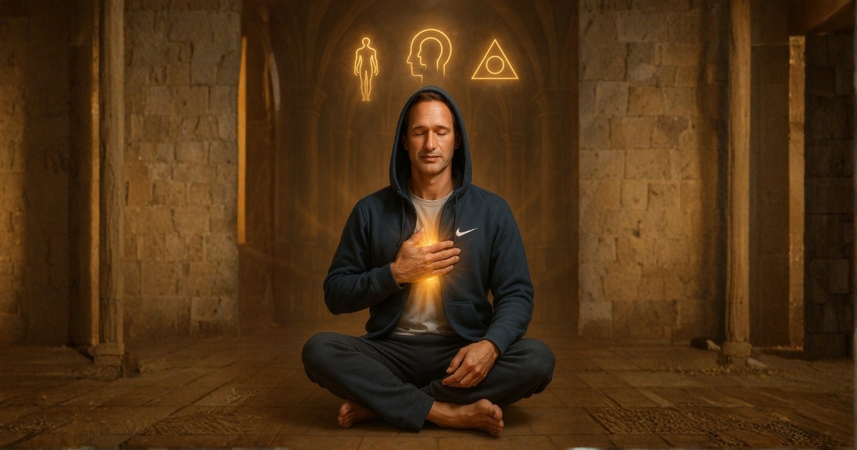 Archetype Bane - een silhouet van een donkere, vurige gestalte met brandende ogen en een gloed in de borst, omgeven door schaduwen en roodgloeiend as; de belichaming van depressie, stilte en innerlijk donker.