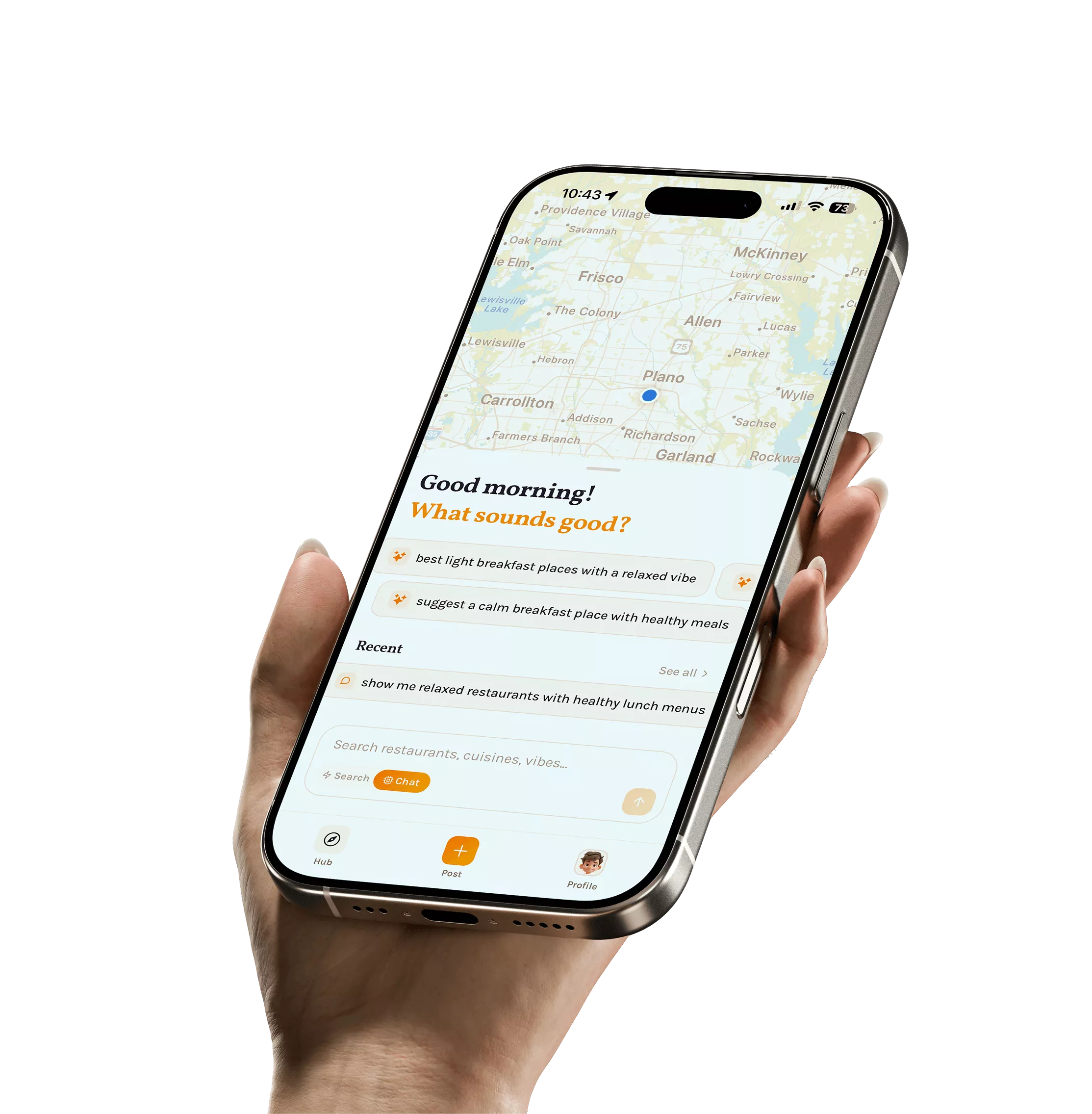 phone in hand with WIvibo app and user greeting on the screen