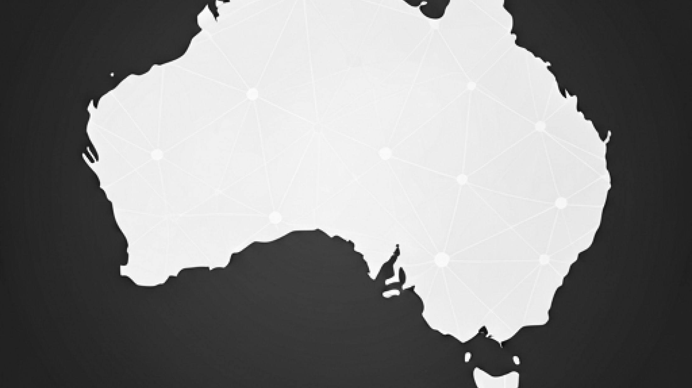 Outline of Australia with a network of connecting lines and dots.