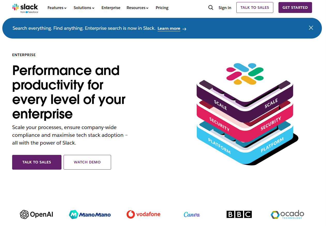 Slack landing page example