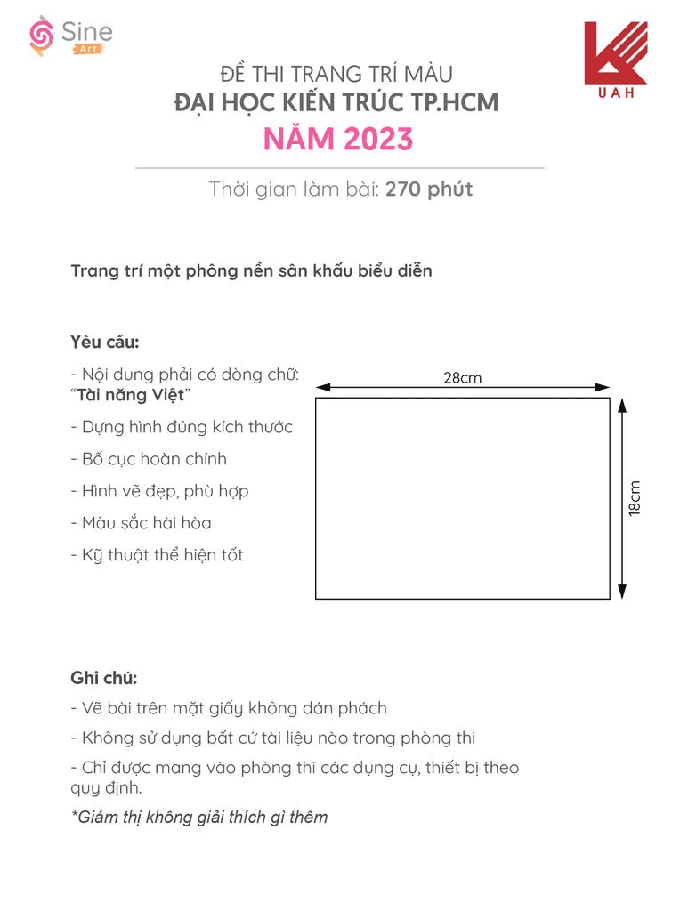 Đề thi trang trí màu Đại học Kiến Trúc TP.HCM 2023