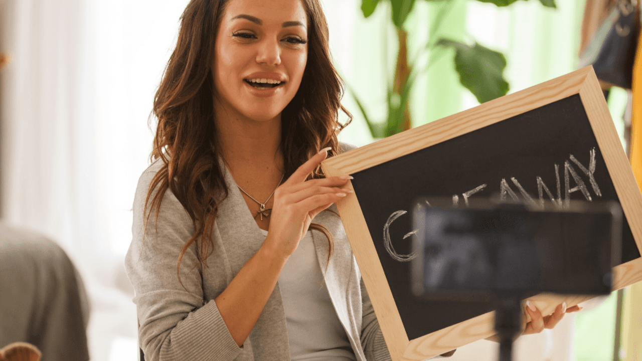 Woman running giveaways to boost engagement.