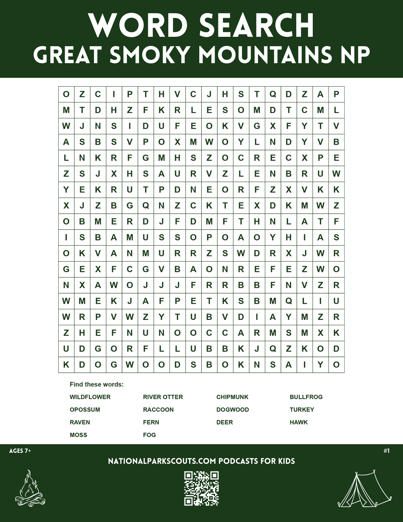 Great Smoky National Park Word Search