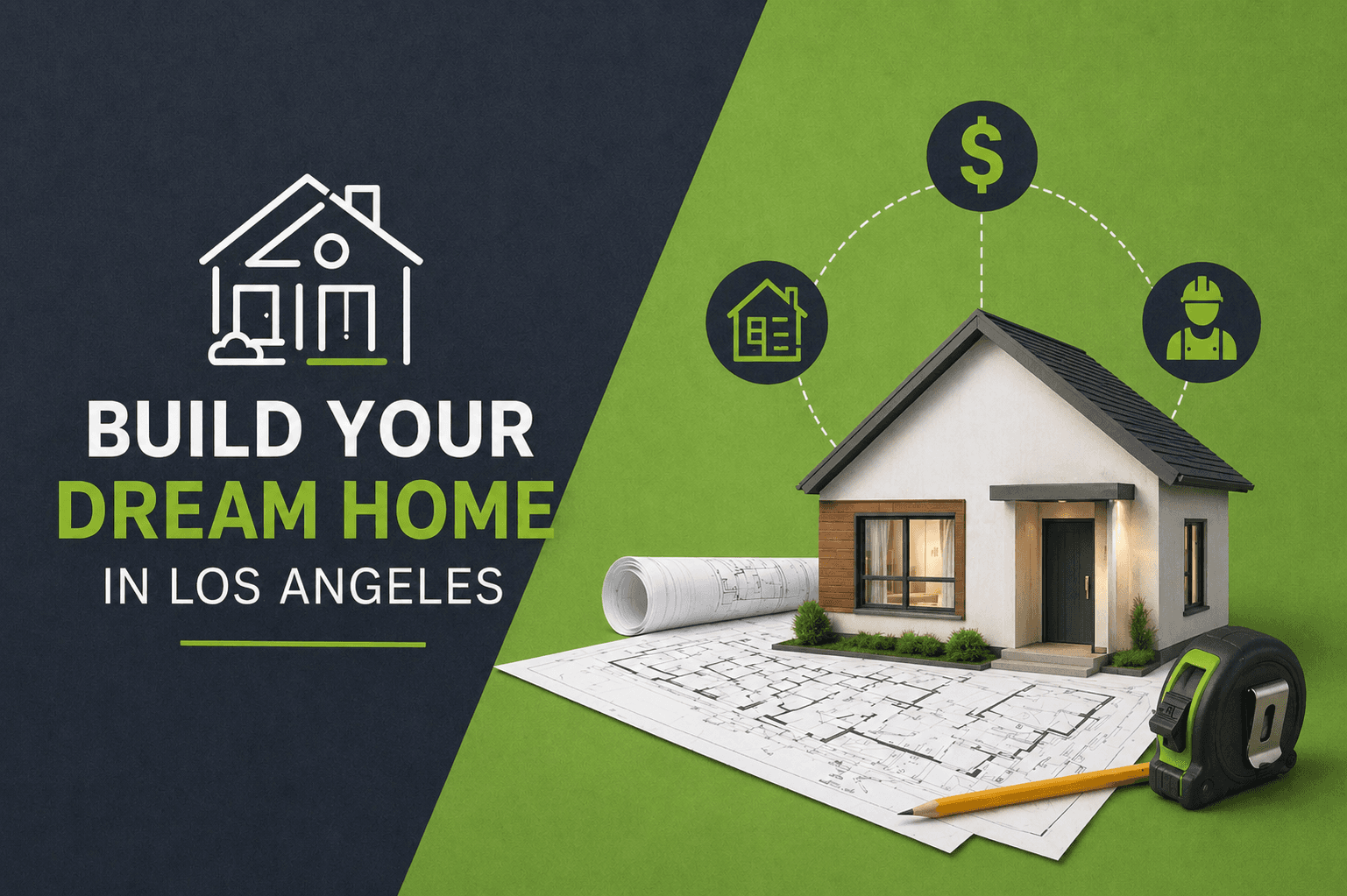 Dream home construction planning with blueprint tools and cost icons