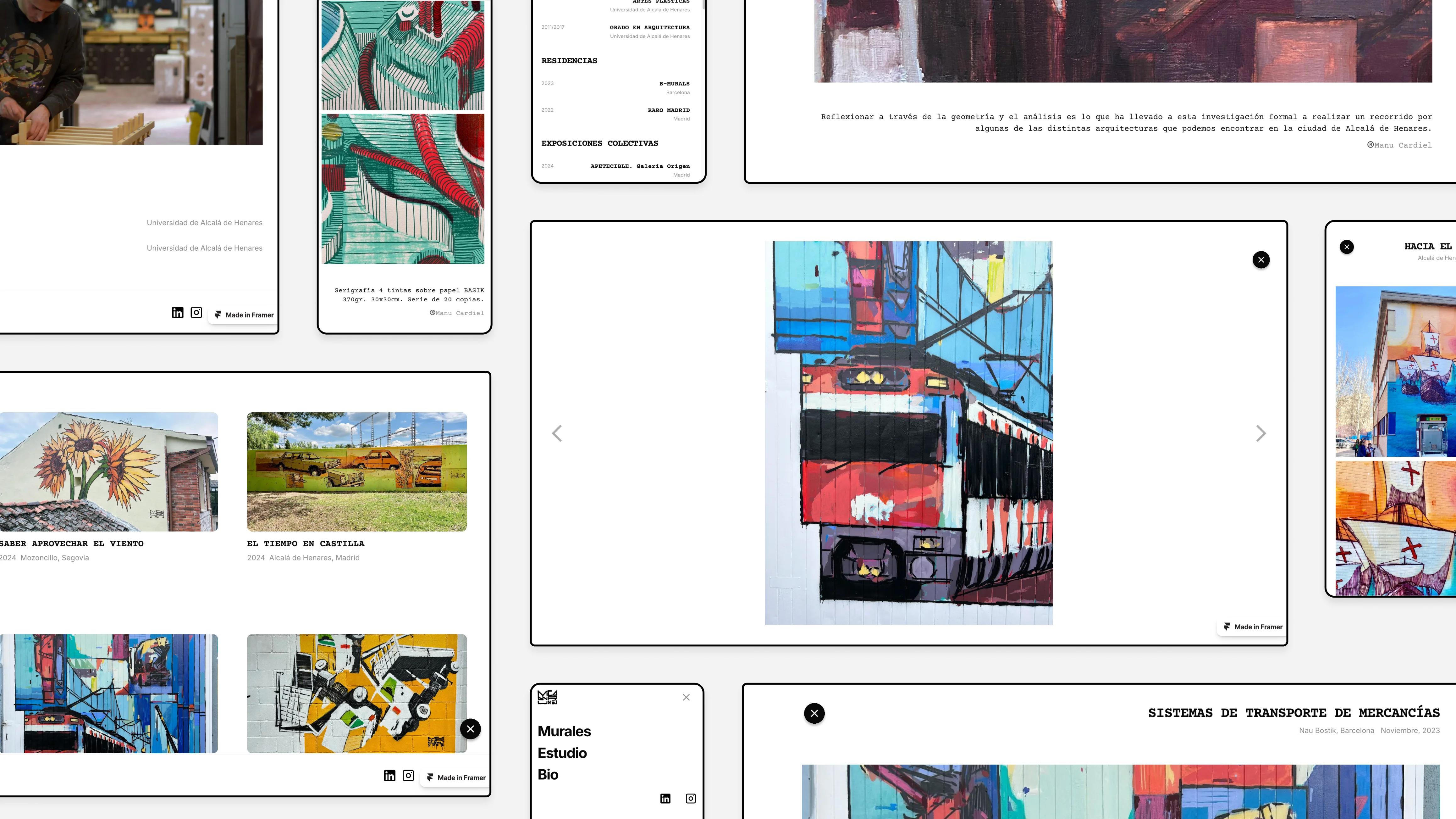 A combination of mockups in a white background, displaying a series of screens of an street art portfolio